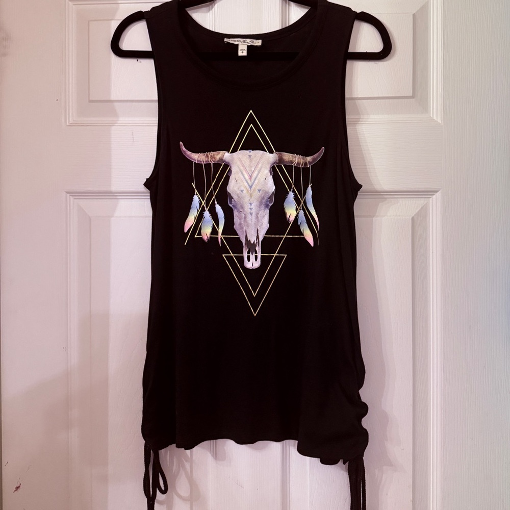 Express Black Muscle Tee with Bull Skull Design